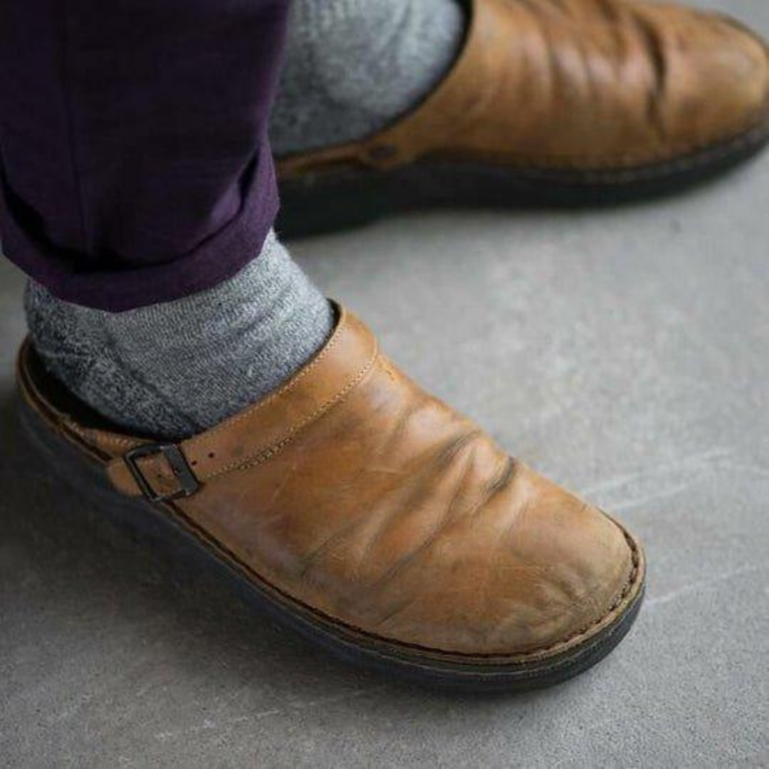 HW Herren Lederschuhe: Sommerliche, Rutschfeste & Bequeme Hausschuhe mit Orthopädischer Unterstützung