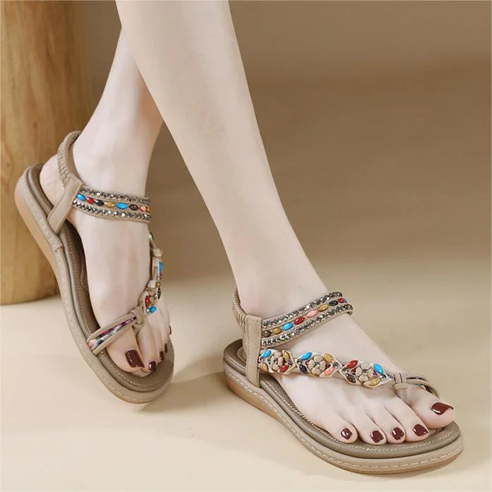 Sandalen für Damen - Bequeme Komfort Sandalen mit Glitzer-Steinen