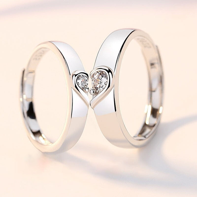 Paar Ewige Liebe Herz Ringe Set - Romantisches Sterling Silber Schmuck-Set für Sie und Ihn