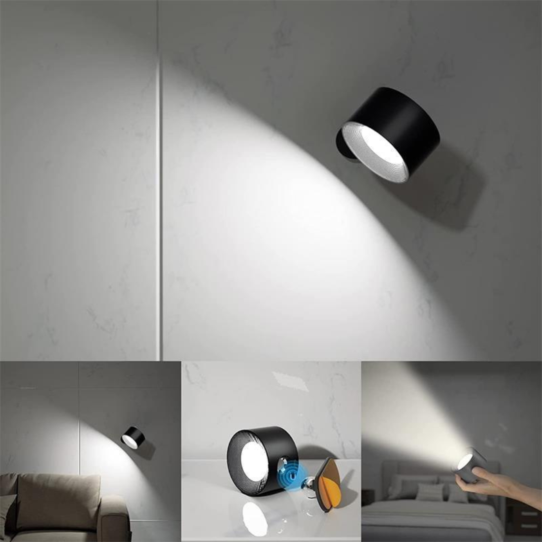 Glow360 | Draadloze, Oplaadbare Wandlamp met 360° Rotatie - Sfeervolle & Flexibele Verlichting