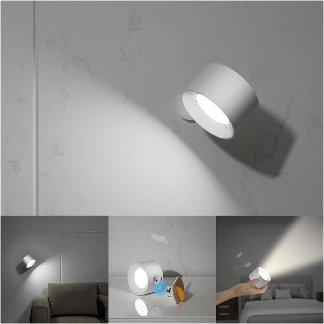 Glow360 | Draadloze, Oplaadbare Wandlamp met 360° Rotatie - Sfeervolle & Flexibele Verlichting