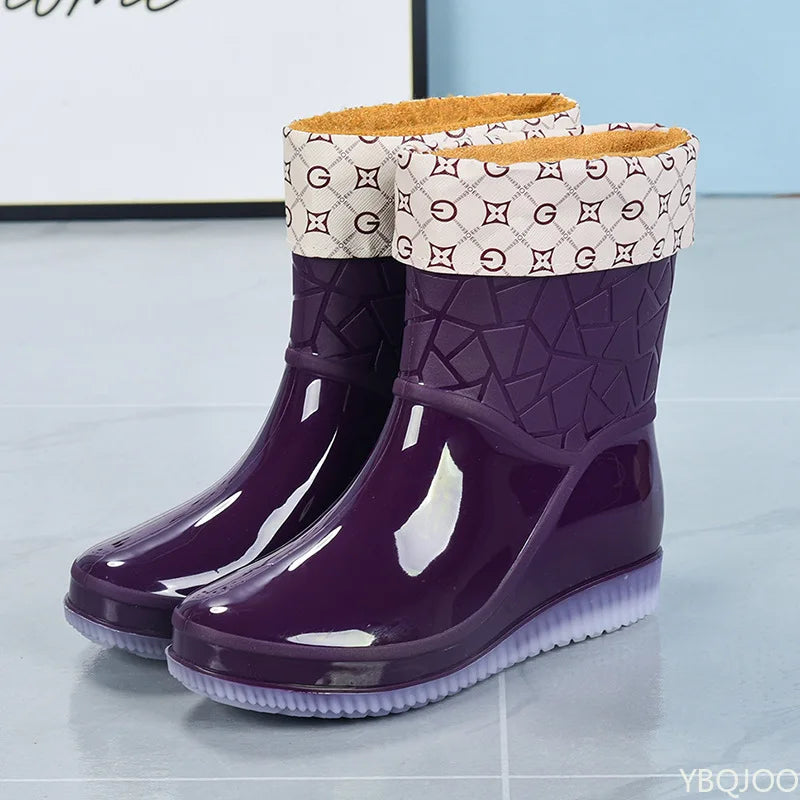Elegante Halbhohe Damen-Regenstiefel für den Herbst: Wasserdicht, Gemustert & Rutschfest