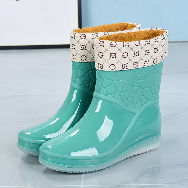 Elegante Halbhohe Damen-Regenstiefel für den Herbst: Wasserdicht, Gemustert & Rutschfest