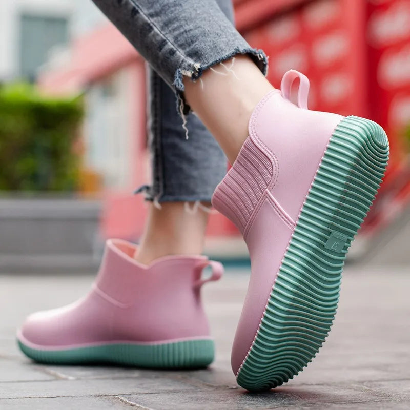 Modische Damen Ankle-Regenstiefel für den Herbst: Wasserdicht & Bequem mit Strick-Bund