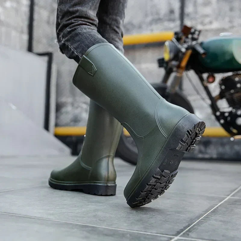 Bequeme und wasserdichte halbhohe PVC-Regenstiefel für Herren – Rutschfeste Sohle für den Herbst