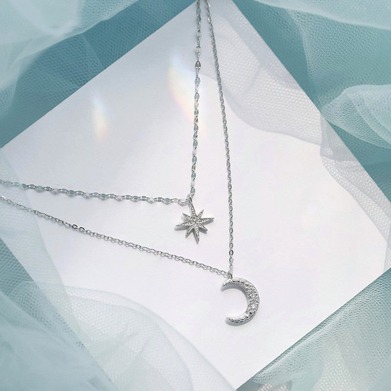 Doppelmond | Elegante Doppelte Mond-Halskette aus Sterlingsilber für Damen