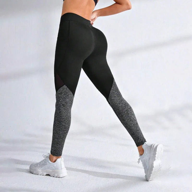 Damen Nahtlose Mesh Leggings - Hohe Taille Push-Up Yogahosen mit Seitentasche