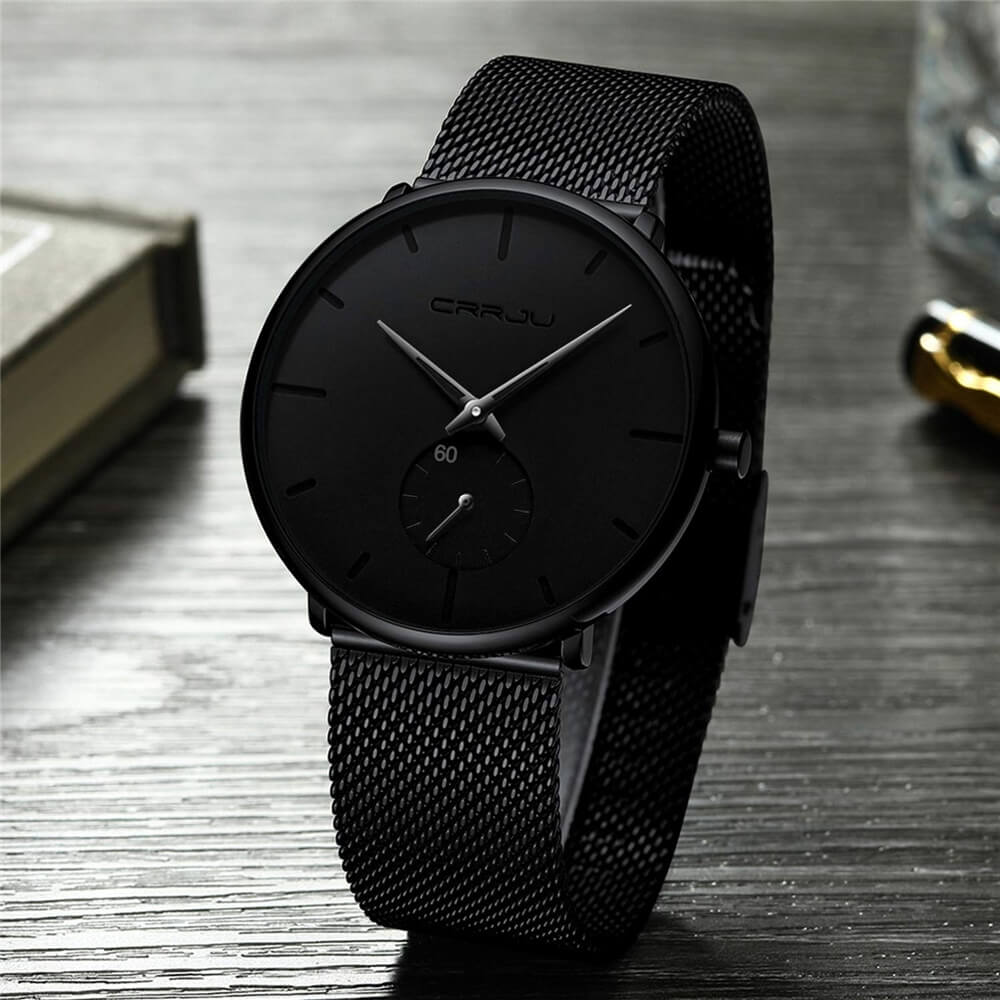 TechnoVibe Luxe All Black Edelstahl - Elegante Analoguhr, Modern & Minimalistisch