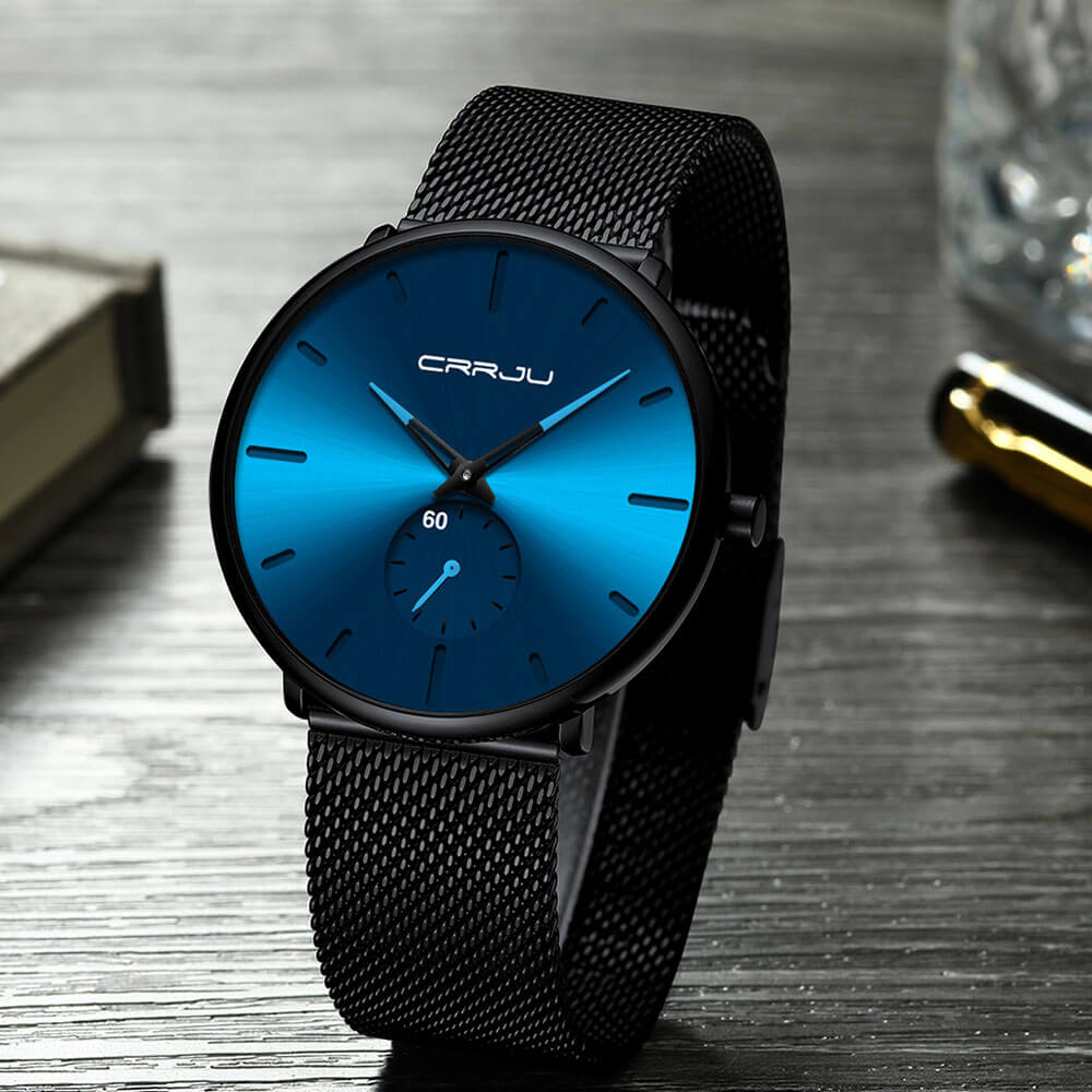 TechnoVibe Luxe All Black Edelstahl - Elegante Analoguhr, Modern & Minimalistisch