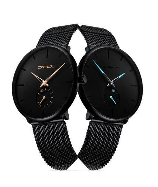 TechnoVibe Luxe All Black Edelstahl - Elegante Analoguhr, Modern & Minimalistisch
