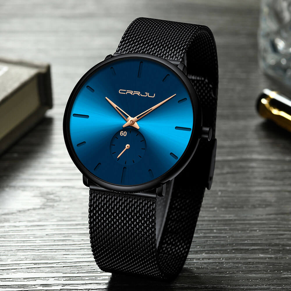 TechnoVibe Luxe All Black Edelstahl - Elegante Analoguhr, Modern & Minimalistisch