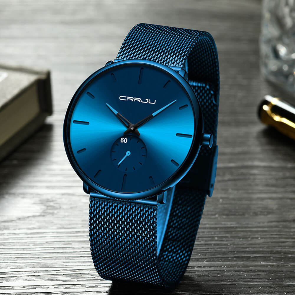 TechnoVibe Luxe All Black Edelstahl - Elegante Analoguhr, Modern & Minimalistisch