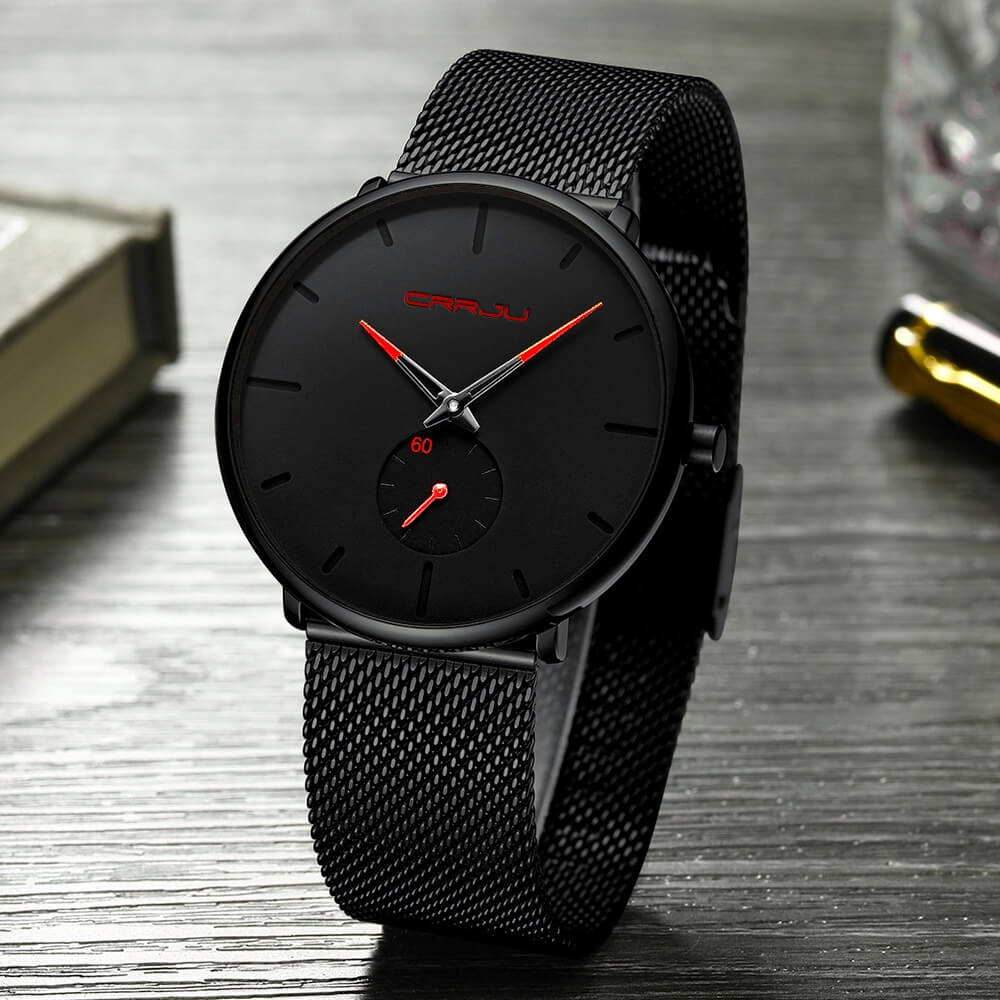 TechnoVibe Luxe All Black Edelstahl - Elegante Analoguhr, Modern & Minimalistisch