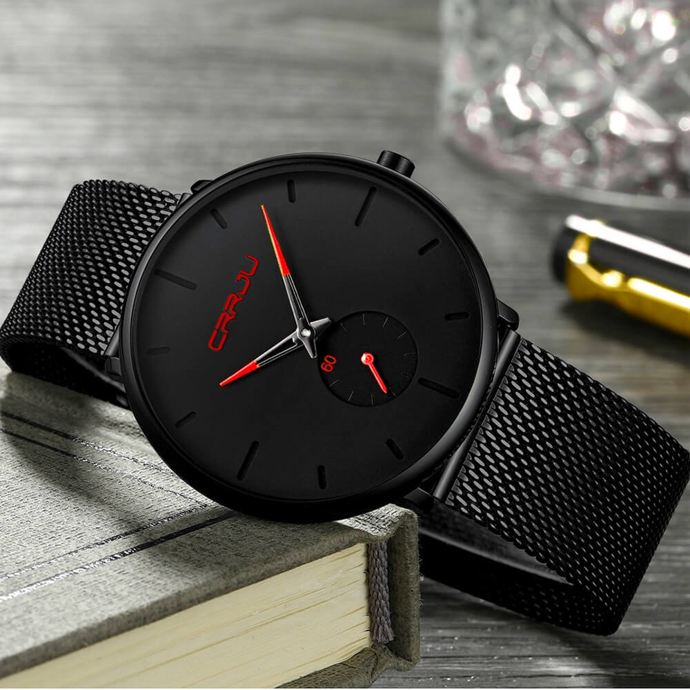 TechnoVibe Luxe All Black Edelstahl - Elegante Analoguhr, Modern & Minimalistisch