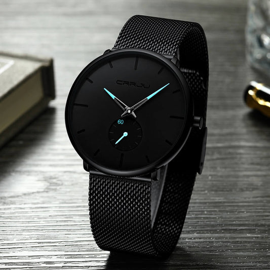 TechnoVibe Luxe All Black Edelstahl - Elegante Analoguhr, Modern & Minimalistisch