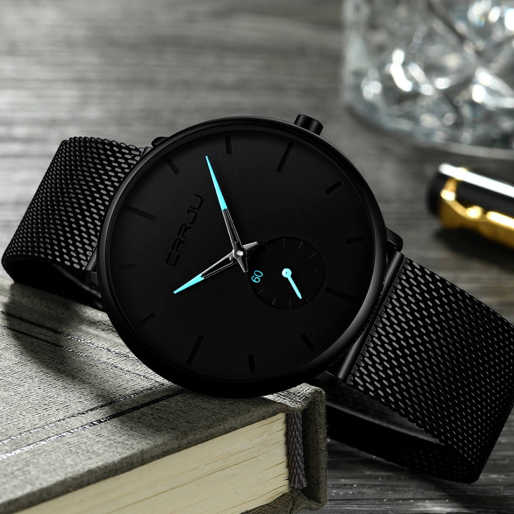 TechnoVibe Luxe All Black Edelstahl - Elegante Analoguhr, Modern & Minimalistisch
