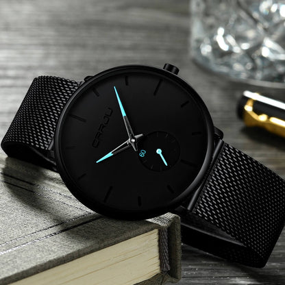 TechnoVibe Luxe All Black Edelstahl - Elegante Analoguhr, Modern & Minimalistisch