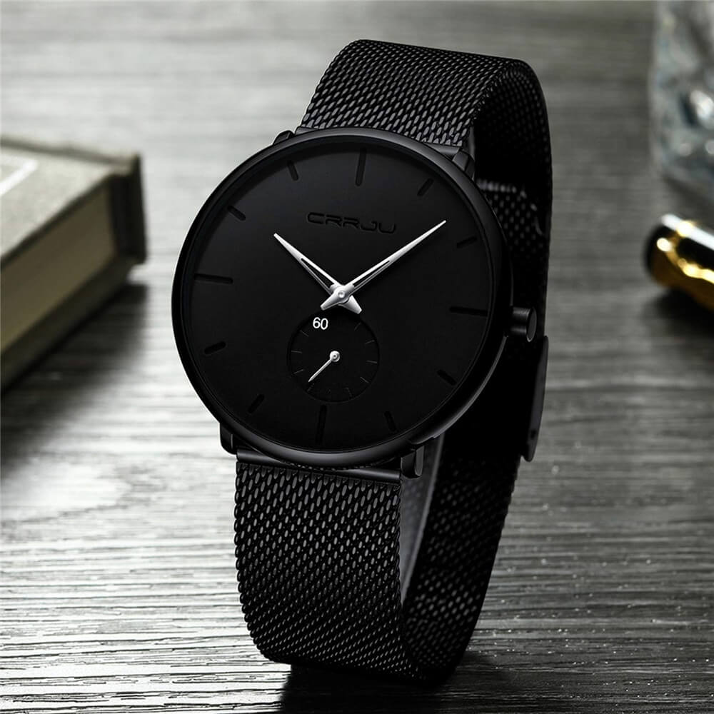 TechnoVibe Luxe All Black Edelstahl - Elegante Analoguhr, Modern & Minimalistisch