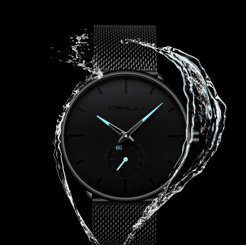 TechnoVibe Luxe All Black Edelstahl - Elegante Analoguhr, Modern & Minimalistisch