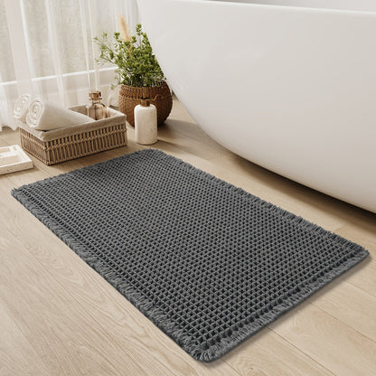 AbsorbEase | Ultra-saugfähige Waffel-Badematte mit Quasten – Rutschfeste Matte für Ihr Badezimmer