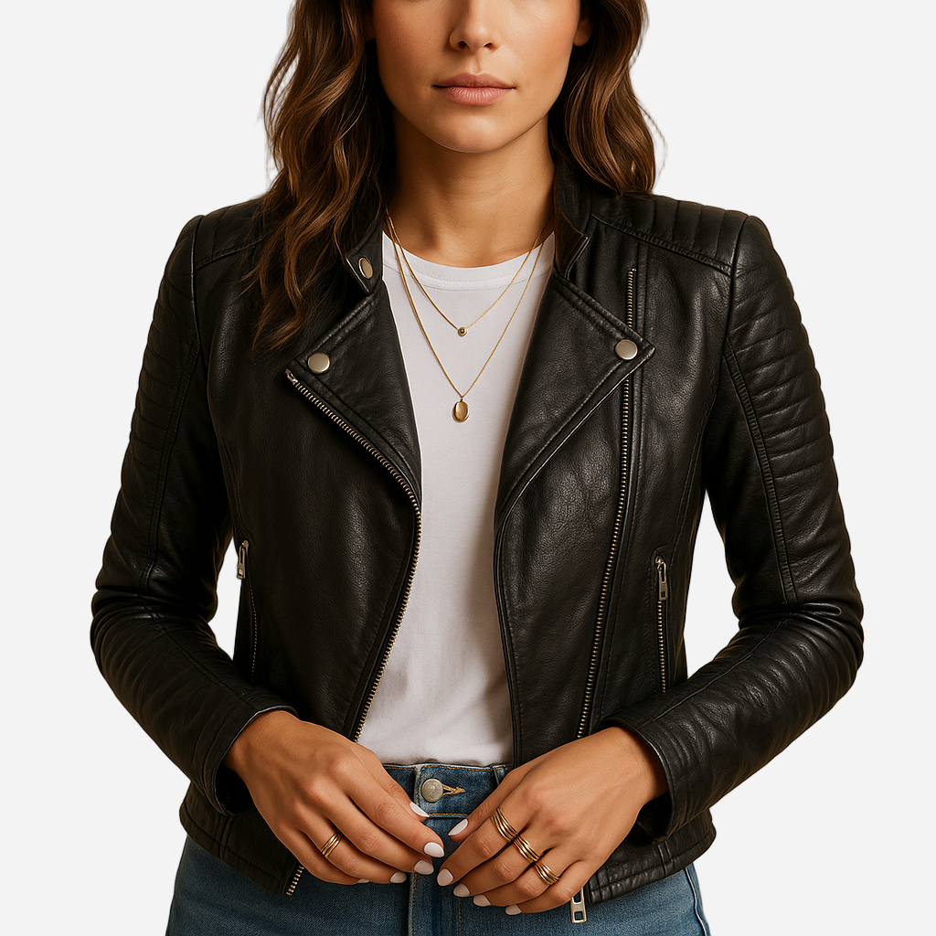 Lederjacke für Damen - Schwarz & Kragen für den Herbst/Winter