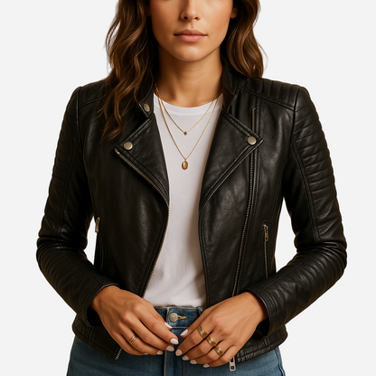 Lederjacke für Damen - Schwarz & Kragen für den Herbst/Winter