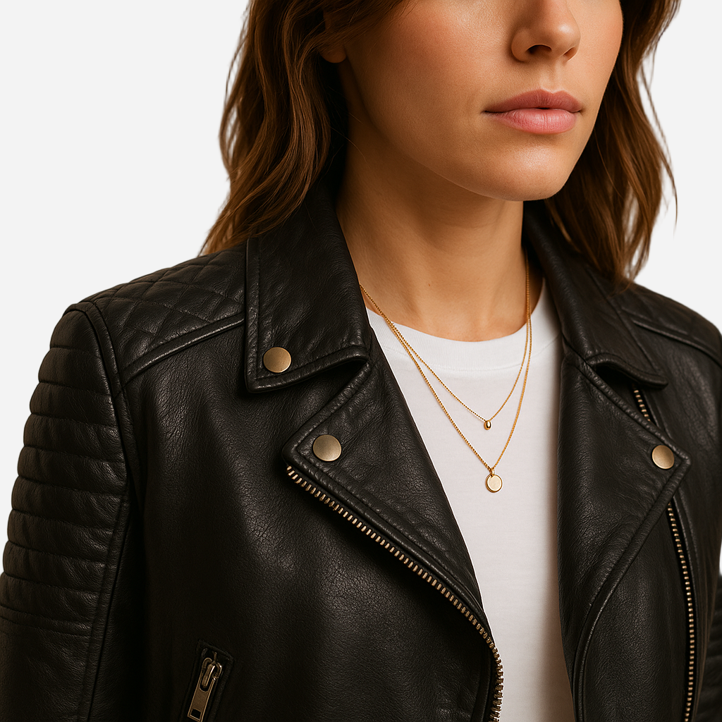 Lederjacke für Damen - Schwarz & Kragen für den Herbst/Winter