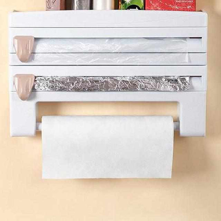 RollerRack - Multifunktionaler Küchenrollenhalter mit Frischhaltefolien-Schneider und Gewürzregal