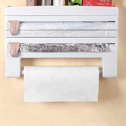 RollerRack - Multifunktionaler Küchenrollenhalter mit Frischhaltefolien-Schneider und Gewürzregal