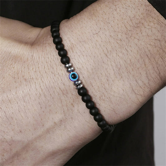 Thor's Hammer "Böses Auge" Herren-Armband aus 4 mm Naturstein | Schutz & Stil