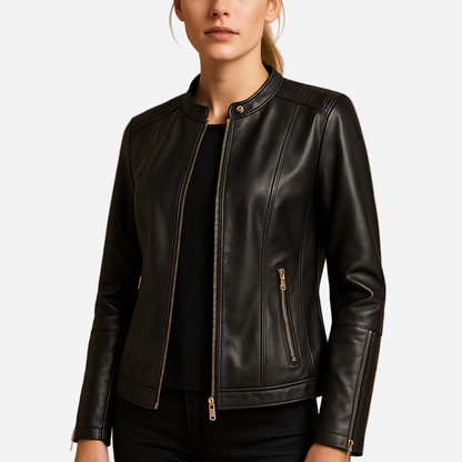 Bikerjacke für Damen - Leder & Reißverschluss für den Herbst/Winter