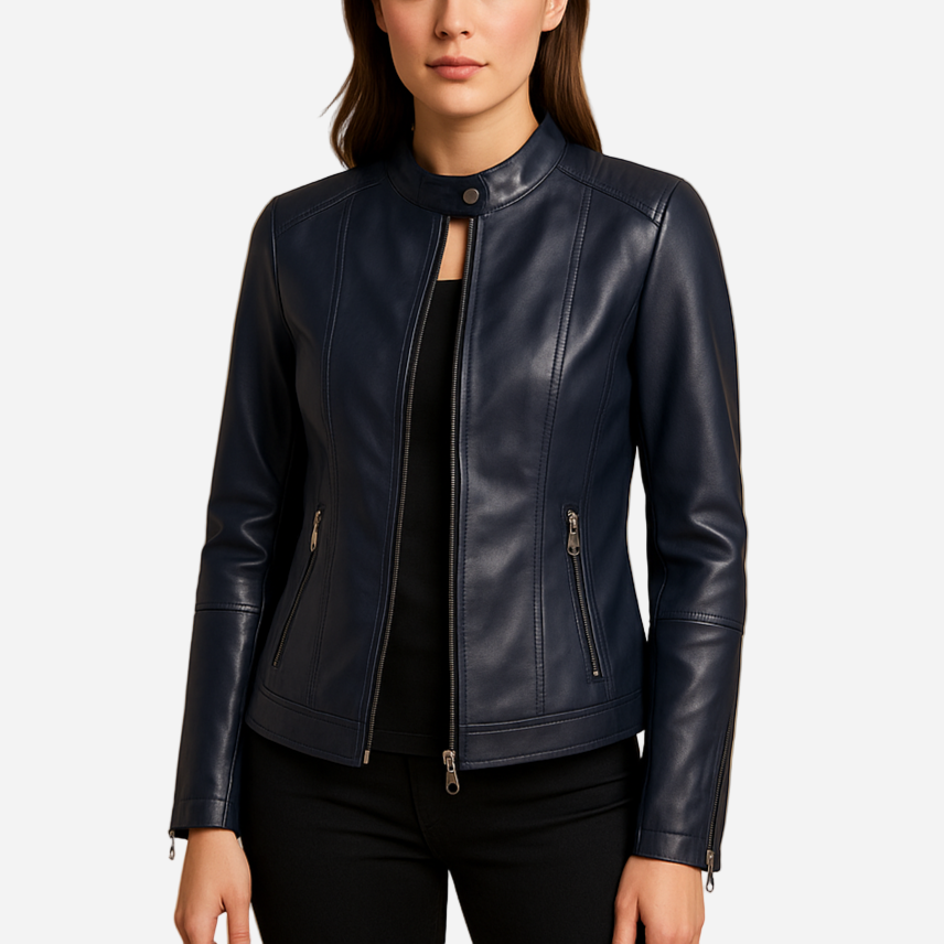 Bikerjacke für Damen - Leder & Reißverschluss für den Herbst/Winter