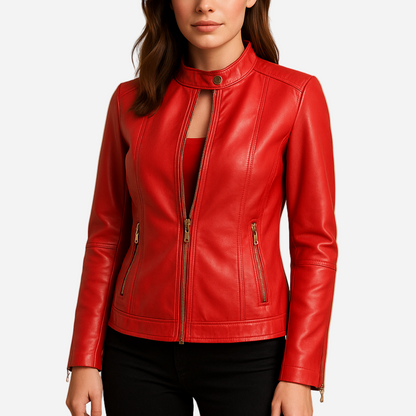 Bikerjacke für Damen - Leder & Reißverschluss für den Herbst/Winter