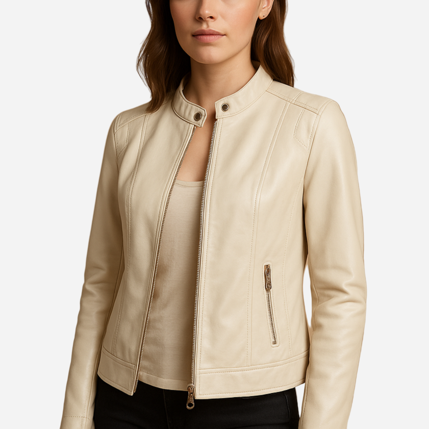 Bikerjacke für Damen - Leder & Reißverschluss für den Herbst/Winter