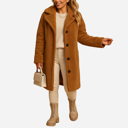 Teddy-Mantel für Damen - Lang & Beige für den Winter