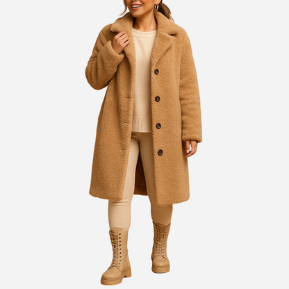 Teddy-Mantel für Damen - Lang & Beige für den Winter