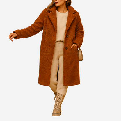 Teddy-Mantel für Damen - Lang & Beige für den Winter