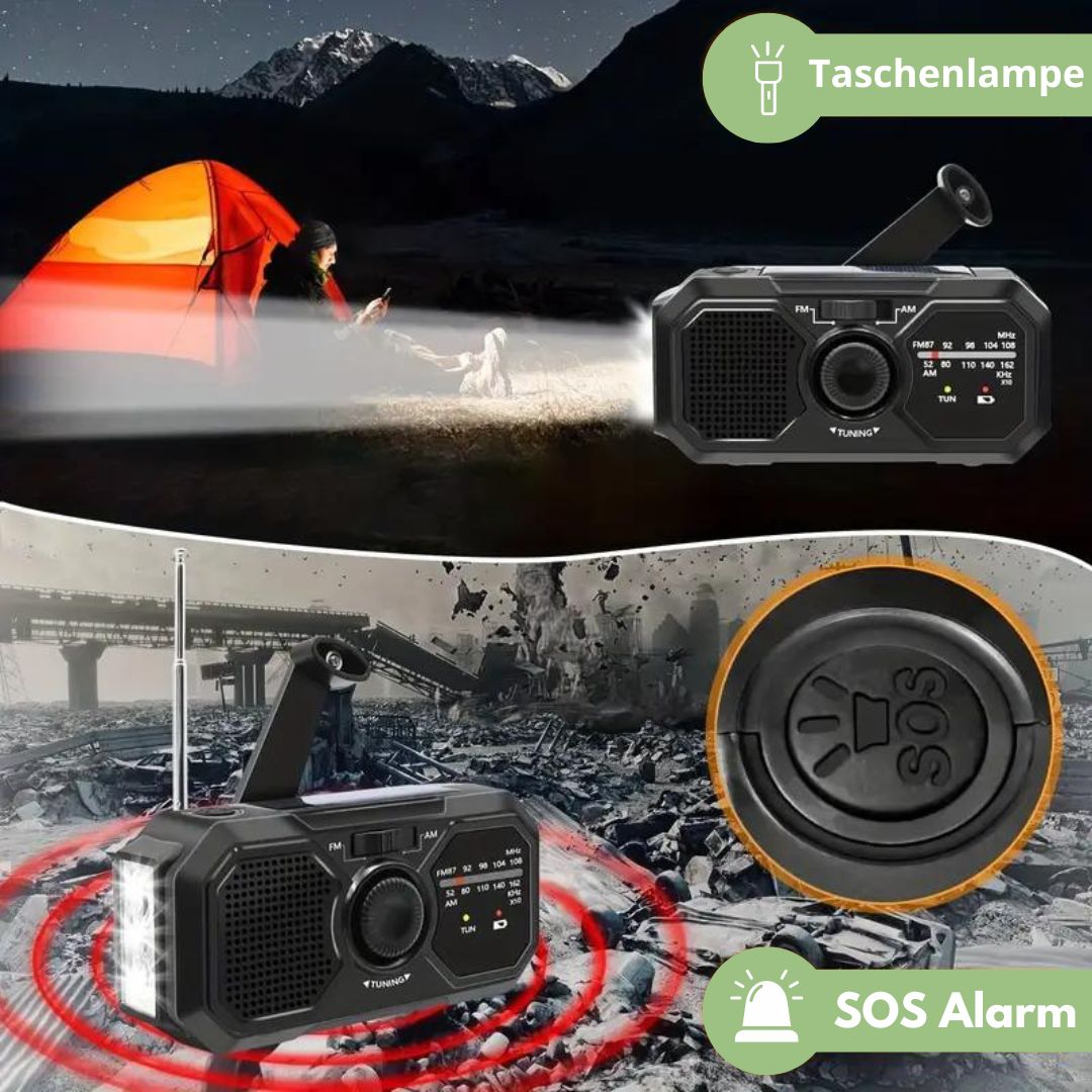 LuminaElite - Tragbares Notfallradio - Solar Kurbel