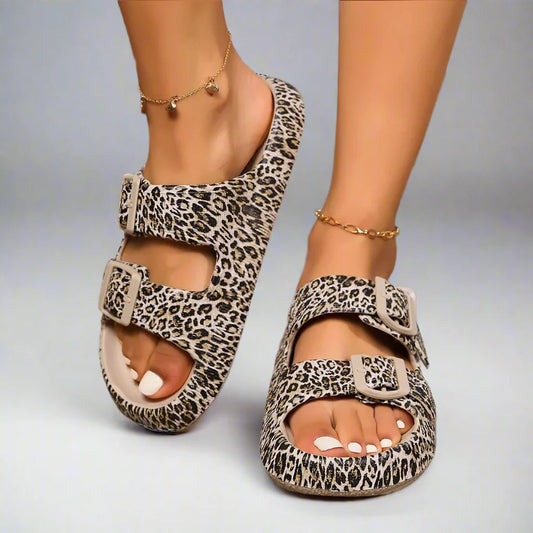 ECO Sandalen | Bequeme Ergonomische 2 Schnallen Damensandalen Mit Panther-Print
