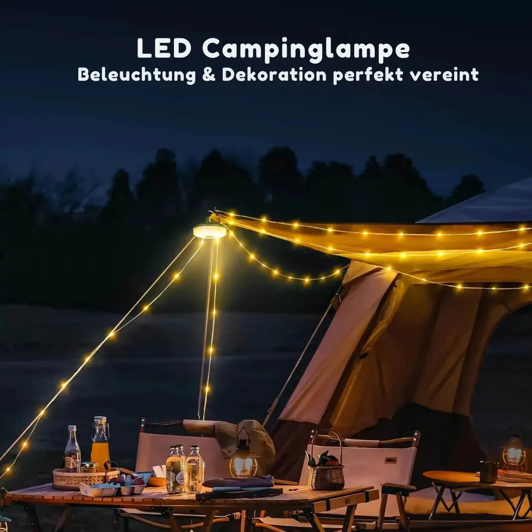 Vielseitige 4-in-1 Campinglampe: Lichterkette, Laterne & Powerbank für unvergessliche Outdoor-Erlebnisse