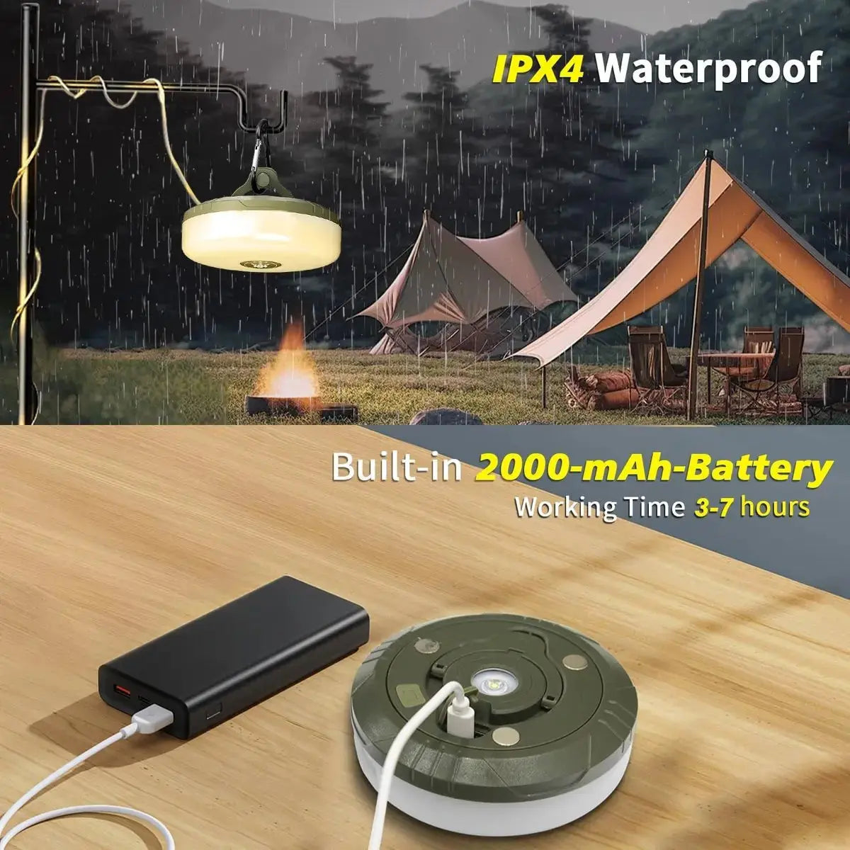 Vielseitige 4-in-1 Campinglampe: Lichterkette, Laterne & Powerbank für unvergessliche Outdoor-Erlebnisse