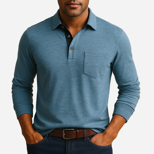 Poloshirt für Herren - Baumwolle & Brusttasche für den Winter