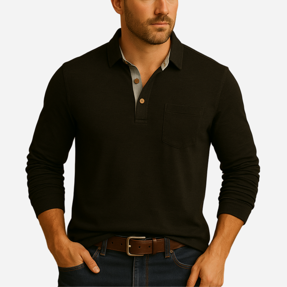 Poloshirt für Herren - Baumwolle & Brusttasche für den Winter
