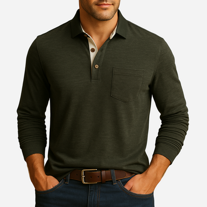 Poloshirt für Herren - Baumwolle & Brusttasche für den Winter