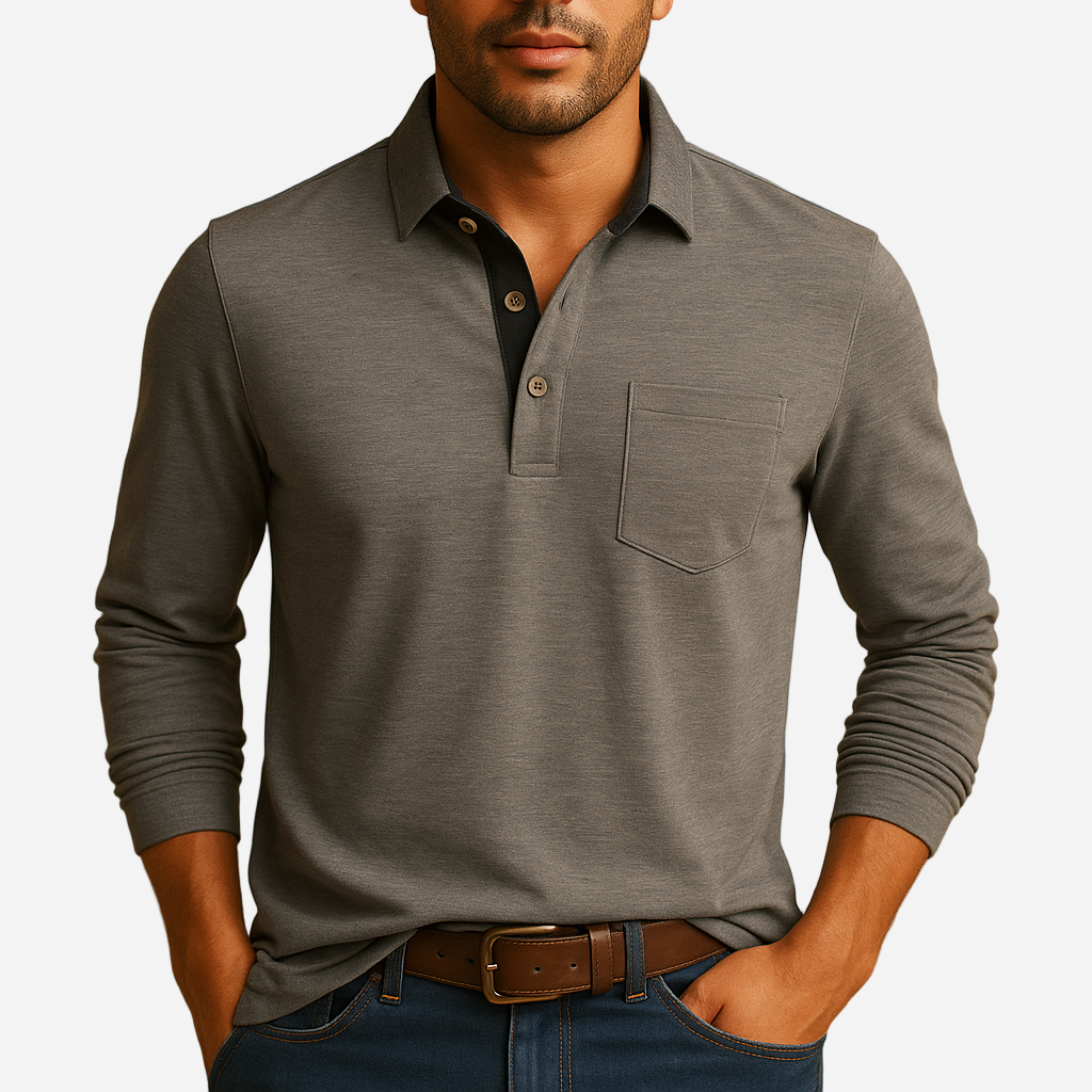 Poloshirt für Herren - Baumwolle & Brusttasche für den Winter