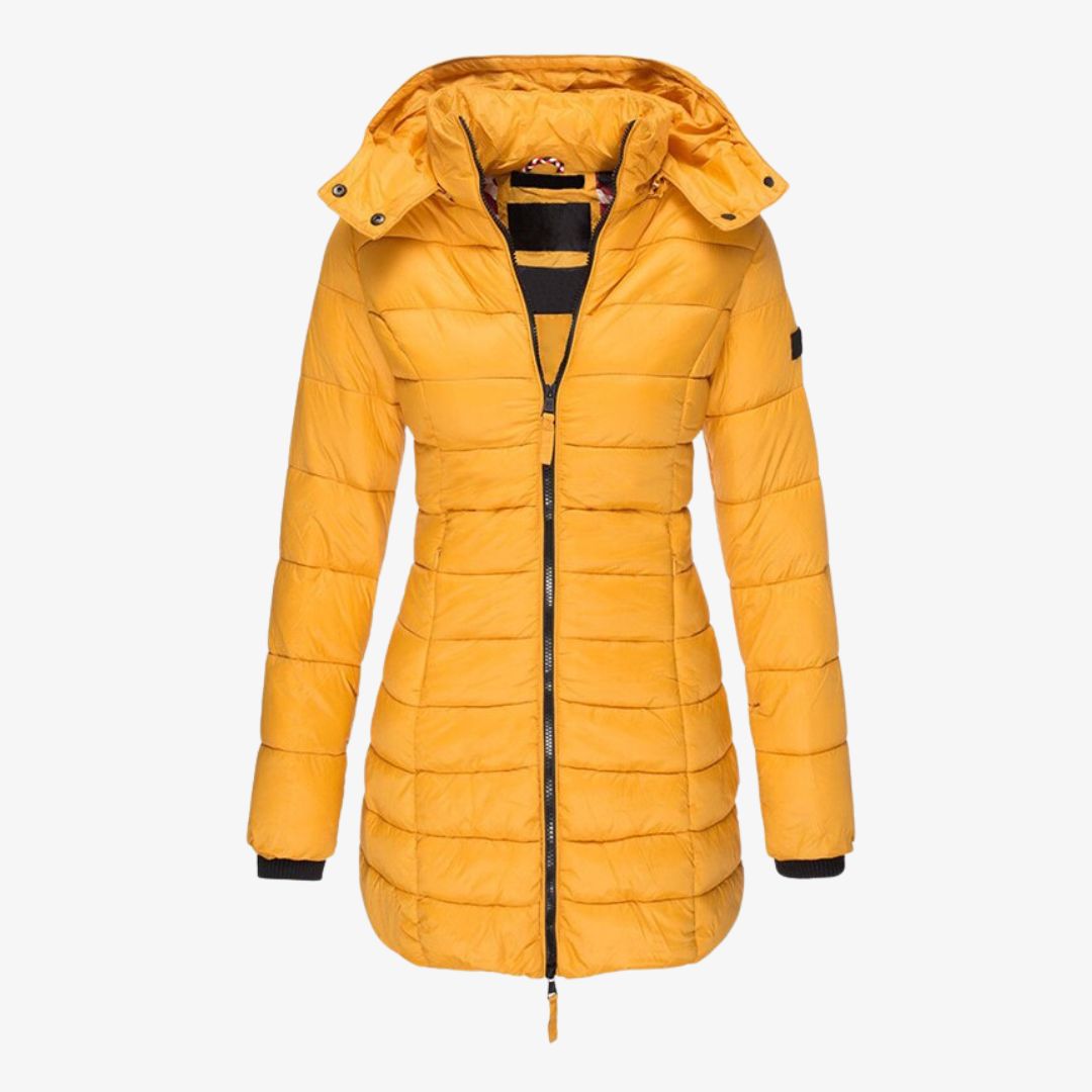 Steppmantel lang mit Kapuze für Damen – Warm gefütterter Wintermantel