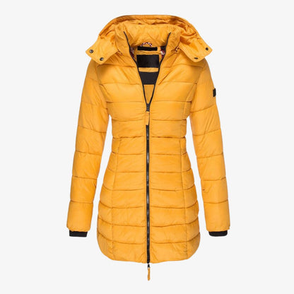 Steppmantel lang mit Kapuze für Damen – Warm gefütterter Wintermantel