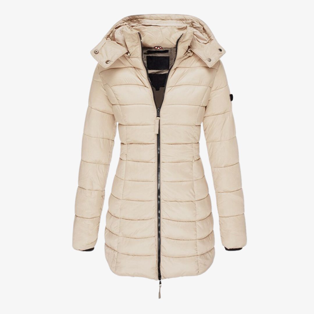 Steppmantel lang mit Kapuze für Damen – Warm gefütterter Wintermantel
