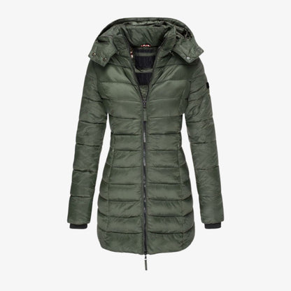 Steppmantel lang mit Kapuze für Damen – Warm gefütterter Wintermantel