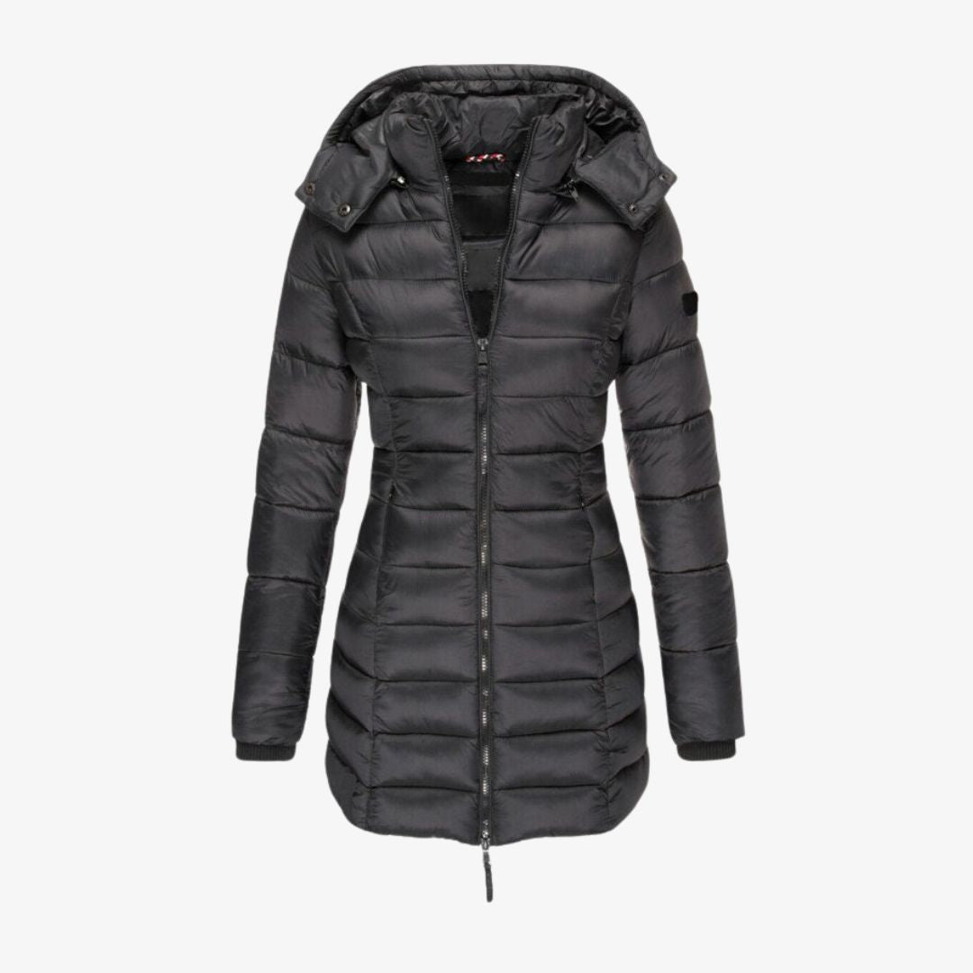 Steppmantel lang mit Kapuze für Damen – Warm gefütterter Wintermantel